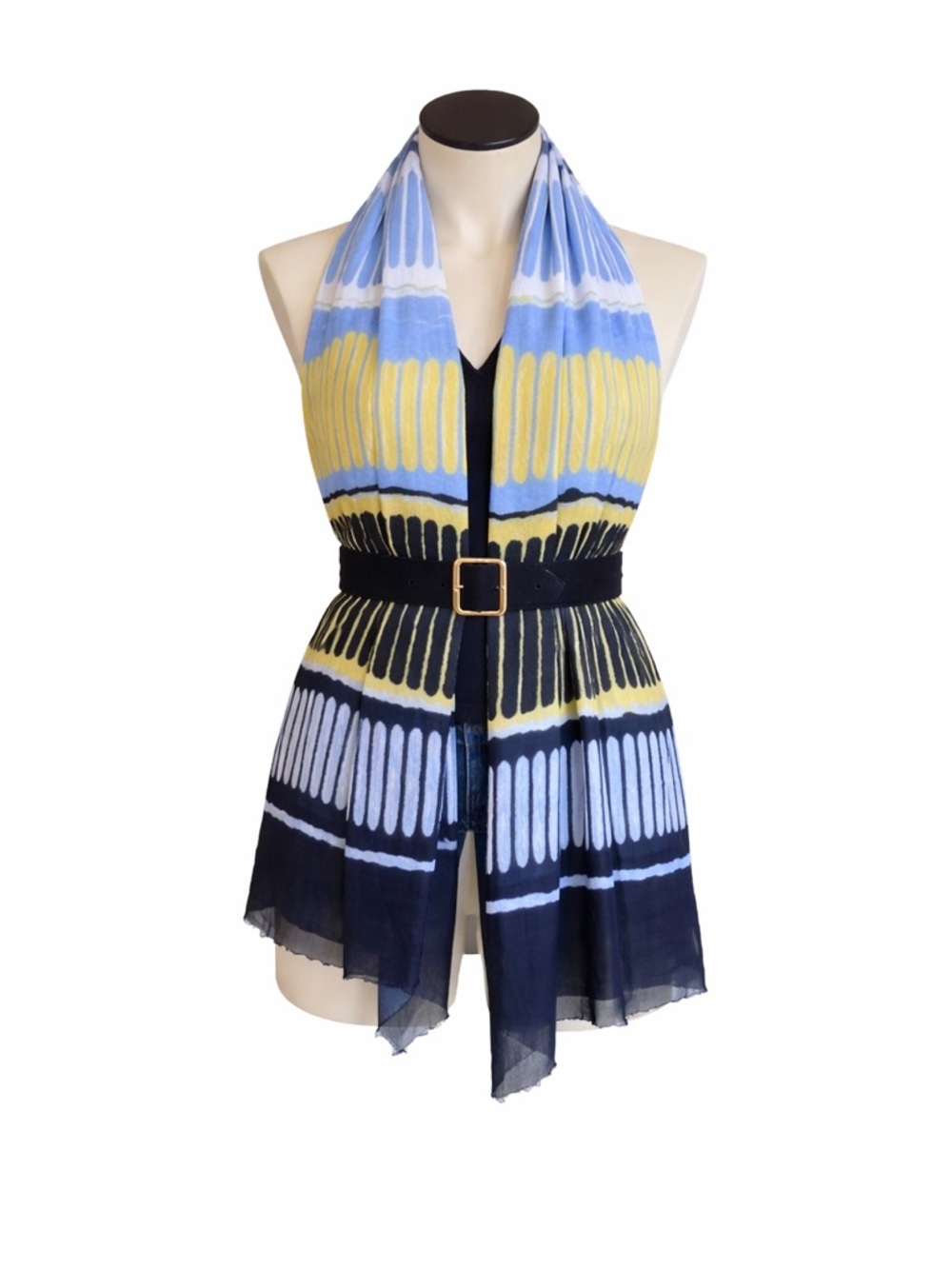 NWT Abstract Print Scarf | Blue, Yellow, White & Black | Lightweight Semi Sheer